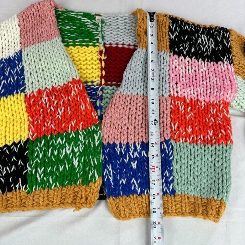 Retro Contrasting Mora Rainbow Grid Heavy Womens Versatile Cardigan Sweater - Picture 5 of 7